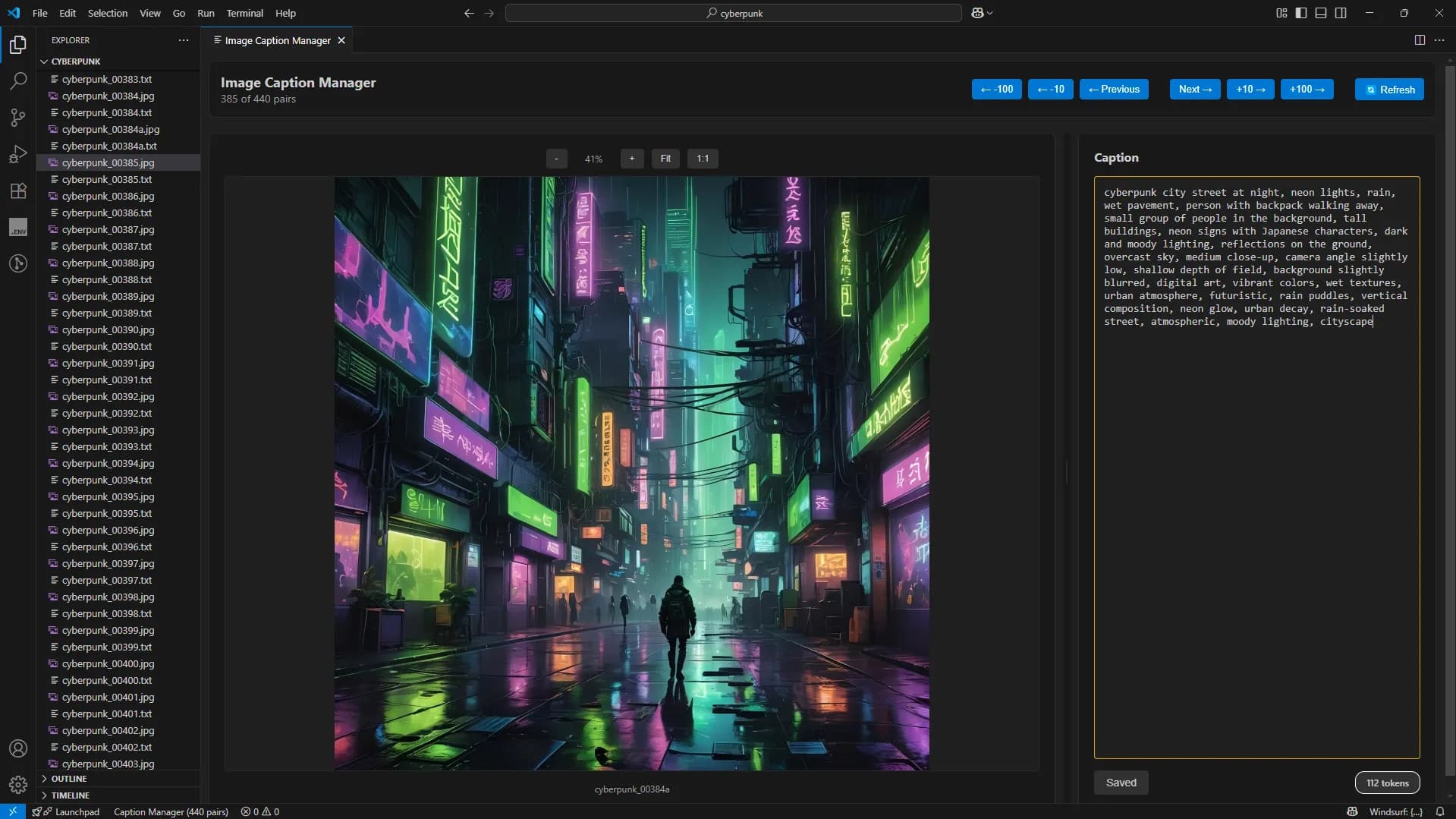 Screenshot of the Image Caption Manager VSCode extension
